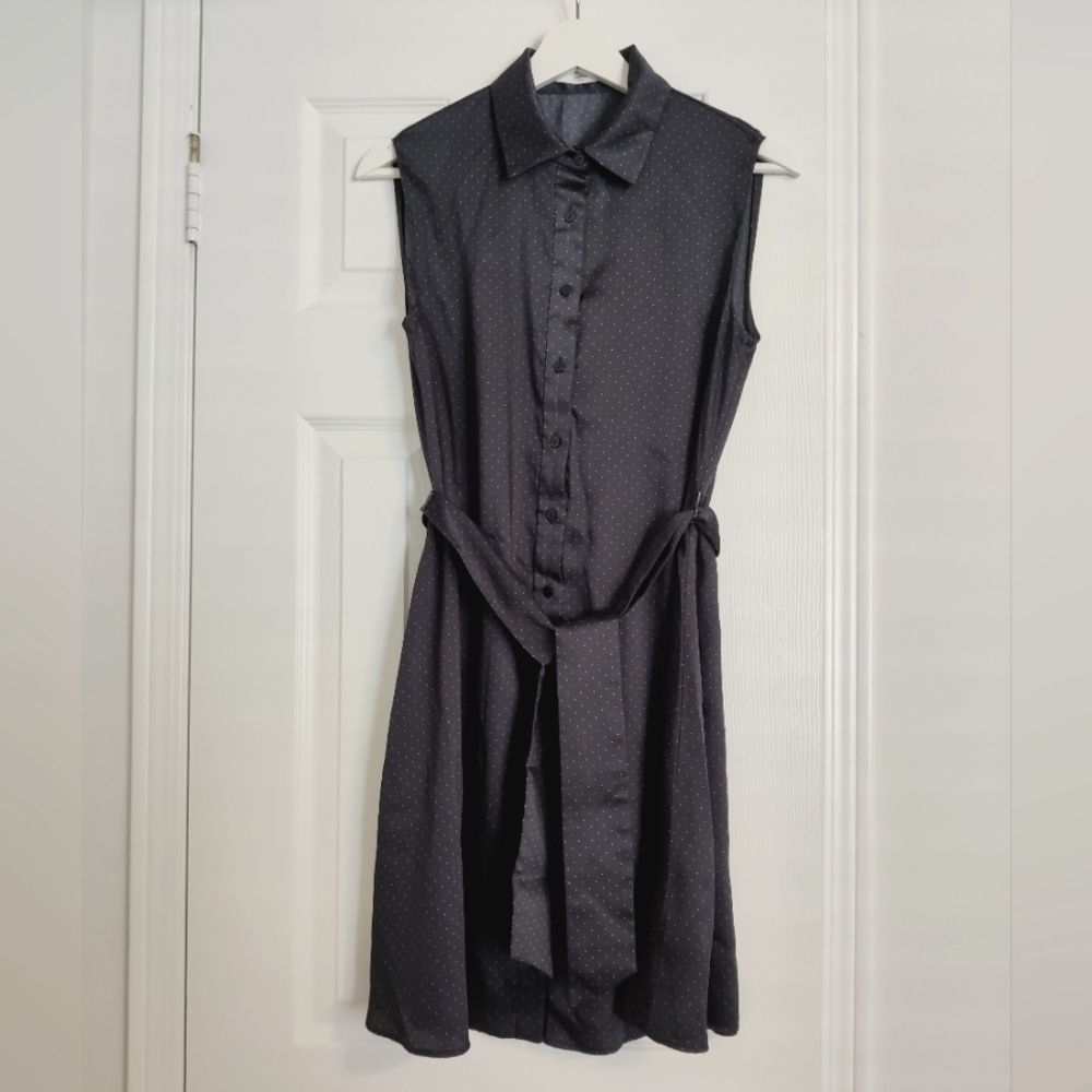 Mango Dark Navy Belted Satin Dress